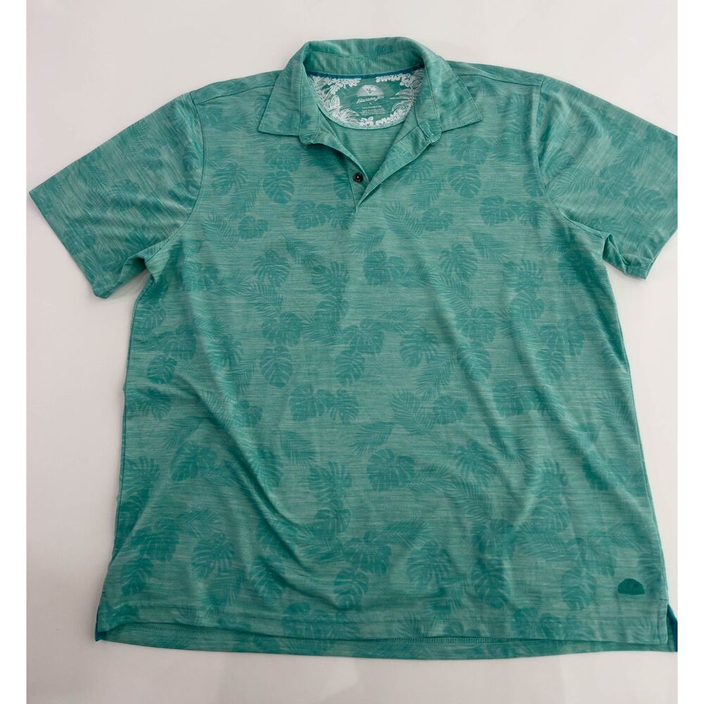 Havana Jim Men’s Tropical Leaf Print Polo Shirt Size Large Aqua Green